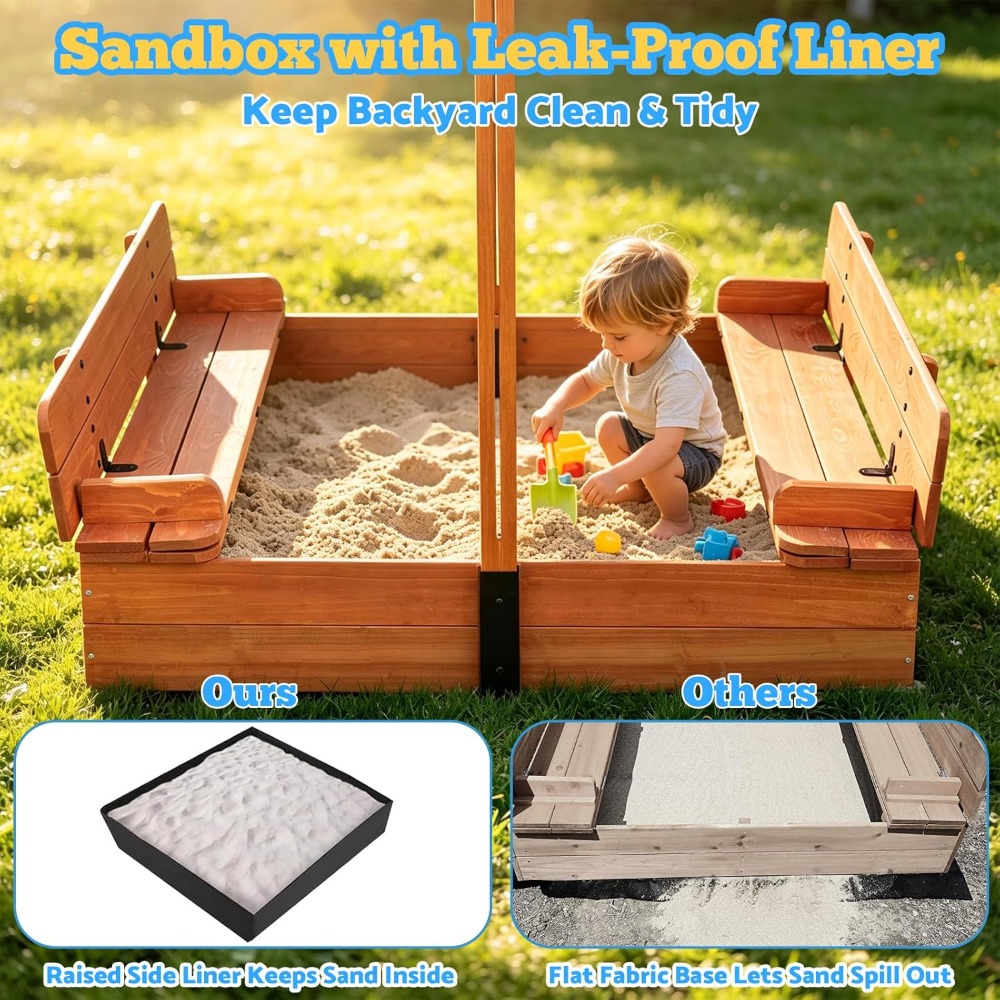 Kids Outdoor Bench - Kotak Pasir Kayu Anak-Anak dengan Tutup