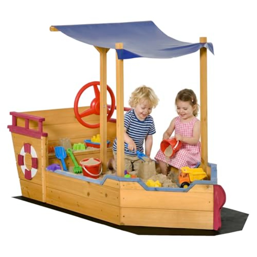 Kids Outdoor Bench - Kolam pasir kayu berbentuk kapal untuk