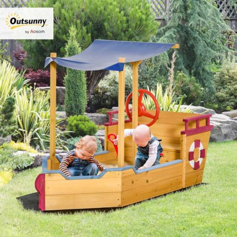 Kolam pasir kayu berbentuk kap - Kids Outdoor Bench ulasan dan harga