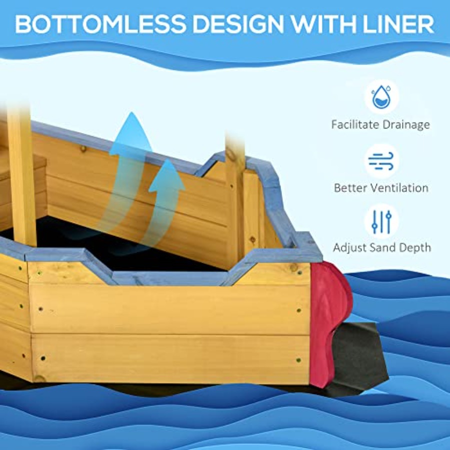 Kolam pasir kayu berbentuk kap - Kids Outdoor Bench ulasan dan harga